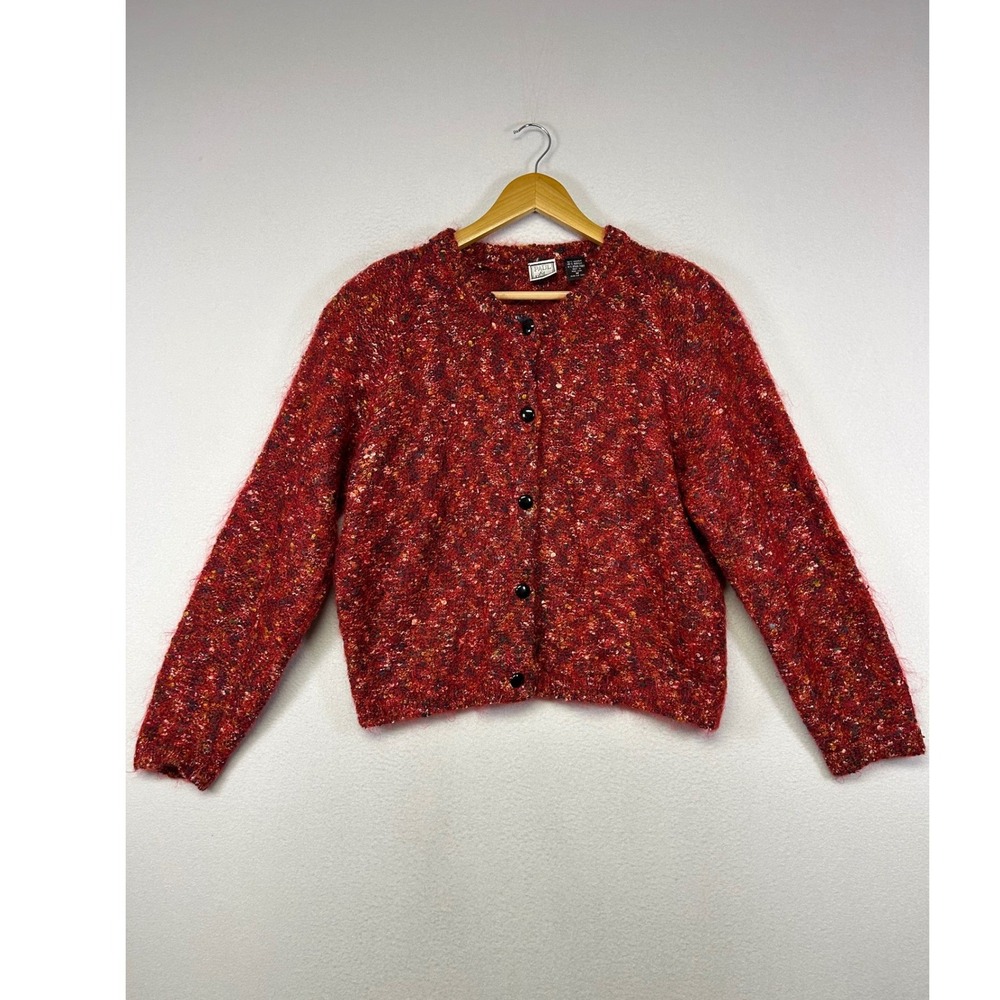 Vintage Grunge Paul‎ Et Duffier Women M Red Mohair Blend Fuzzy Button Cardigan